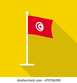 Flag of Tunisia on flagpole. Vector flat icon eps8 illustration.