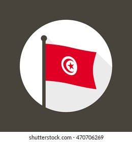 Flag of Tunisia on flagstaff in the circle. Vector flat icon eps8 illustration.