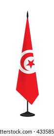 Flag of Tunisia on a flagstaff. Vector illustration