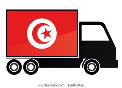 The flag of Tunisia painted on the side of the silhouette of a truck