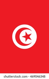 Flag of Tunisia. Rectangular banner with crescent surrounding five-pointed star in the center. Vertical placement. Proper colors and proportions. Vector eps8 illustration.