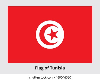 Flag of Tunisia. Rectangular banner with crescent surrounding five-pointed star in the center. Proper colors and proportions. Vector eps8 illustration.