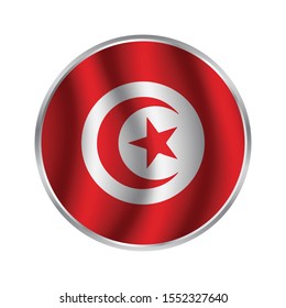 Flag of Tunisia as round glossy icon. Button with Tunisia flag. National flag for country of Tunisia isolated, banner vector illustration. Vector illustration eps10.