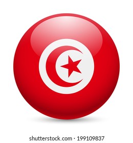 Flag of Tunisia as round glossy icon. Button with Tunisian flag