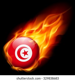 Flag of Tunisia as round glossy icon burning in flame