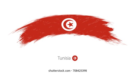 Flag of Tunisia in rounded grunge brush stroke. Vector illustration.