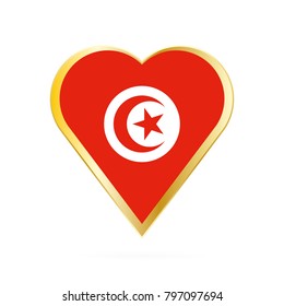 Flag of Tunisia in the shape of Heart, symbol of Love Gold version.