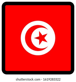 Flag of Tunisia in the shape of square with contrasting contour, social media communication sign, patriotism, a button for switching the language on the site, an icon.