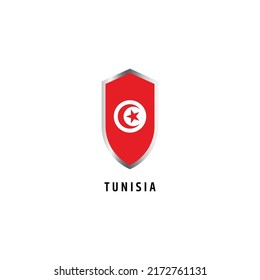 Flag of Tunisia with shield shape icon flat vector illustration