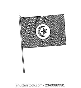 Flag of Tunisia. Vector, black and white hand drawn flag.