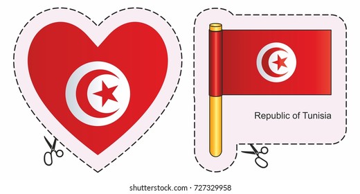 Flag of Tunisia. Vector cut sign here, isolated on white. Can be used for design, stickers, souvenirs.
