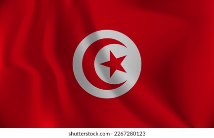 Flag of Tunisia, with a wavy effect due to the wind.