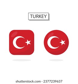 Flag of Turkey 2 Shapes icon 3D cartoon style.