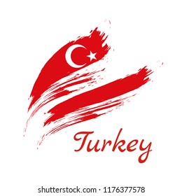 Flag of Turkey, brush stroke background vector illustration.