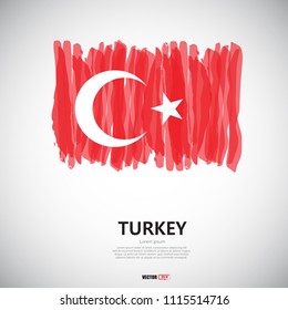 Flag of Turkey with brush stroke, grunge style background vector.