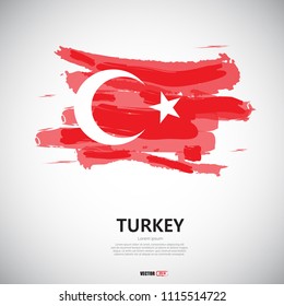 Flag of Turkey with brush stroke, grunge style background vector.