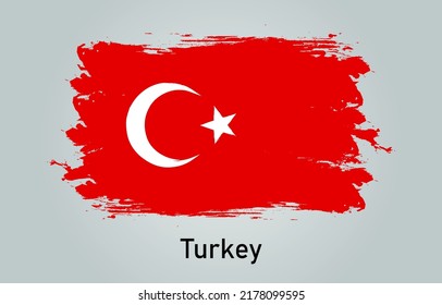 Flag of Turkey brush stroke grunge style banner background. vector.