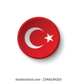 The flag of Turkey. Button flag icon. Standard color. Circle icon flag. 3d illustration. Computer illustration. Digital illustration. Vector illustration.