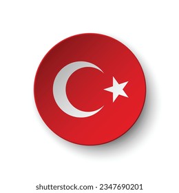 The flag of Turkey. Button flag icon. Standard color. Circle icon flag. 3d illustration. Computer illustration. Digital illustration. Vector illustration.