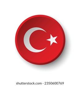 The flag of Turkey. Button flag icon. Standard color. Circle icon flag. 3d illustration. Computer illustration. Digital illustration. Vector illustration.