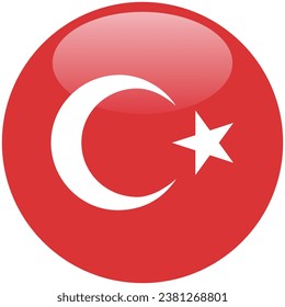 The flag of Turkey. Button flag icon. Standard color. Circle icon flag. 3d illustration. Computer illustration. Digital illustration. Vector illustration.