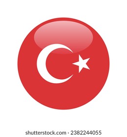 The flag of Turkey. Button flag icon. Standard color. Circle icon flag. 3d illustration. Computer illustration. Digital illustration. Vector illustration.