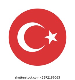 Die Flagge der Türkei. Button-Flag-Symbol. Standardfarbe. Circle Icon Flag. Computergrafik. Digitale Illustration. Vektorgrafik.