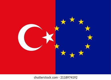 Flagge der Türkei in Verbindung mit EU-Flagge