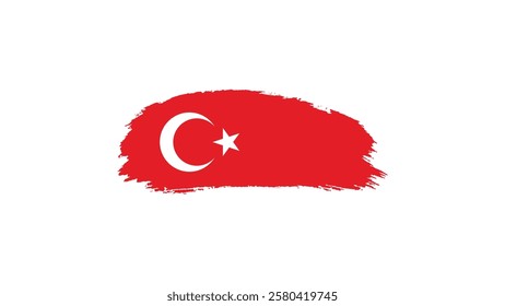 Flag of Turkey country on brush paint stroke. Elegant texture of the national country flag, the Brushstroke drawing of the Turkey flag, paint brush textured isolated on white