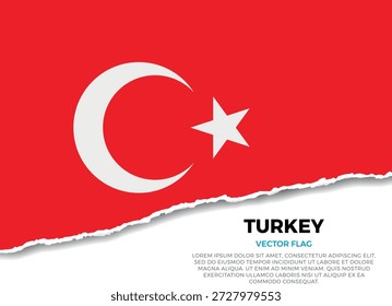 Bandera de Turquía. Creativo efecto de borde de papel rasgado sobre fondo transparente con irregularidades irregulares. Una apariencia tridimensional con sombras realistas, como si hubiera sido rasgada para revelar una superficie blanca debajo