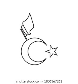 bandera y turquía luna creciente y estrella sobre fondo blanco, estilo de línea, ilustración vectorial