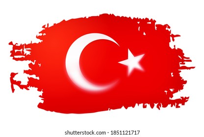 Bandera de Turquía, media luna con estrella. 3d ilustración vectorial realista aislada en fondo blanco. Derrame de textura.