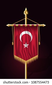 Flag of Turkey. Festive Vertical Banner. Wall Hangings with Gold Tassel Fringing