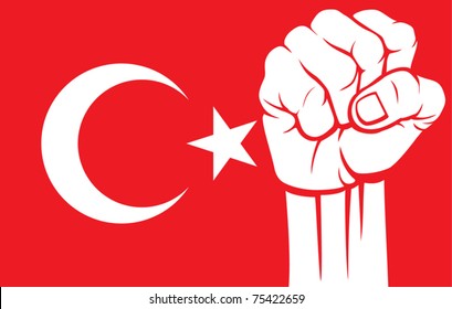 flag of turkey with fist