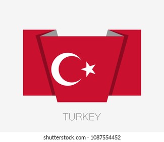 Flag of Turkey. Flat Icon Waving Flag with Country Name on a White Background