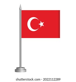 Flag of Turkey flying on a flagpole stands on the table. Vector illustration