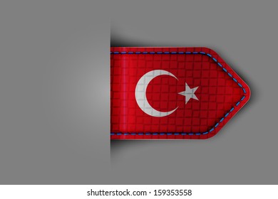 Flag of Turkey in the form of a glossy textured label or bookmark. Vector illustration.