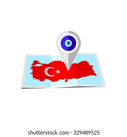 Flag of Turkey, with geo tag, vector