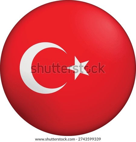 Flag of Turkey. Glossy circular flag. Button appearance. 3D Icon Design with depth. Professional, tactile look. Perfect for representing national identity in digital interfaces and perfect for websites