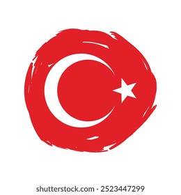 Flag of Turkey with grunge brush stroke isolated on white. Vector illustration