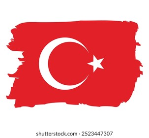 Flag of Turkey with grunge brush stroke isolated on white. Vector illustration