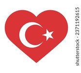 The flag of Turkey. Heart-shaped flag icon. Standard color. Heart icon flag. Computer illustration. Digital illustration. Vector illustration.