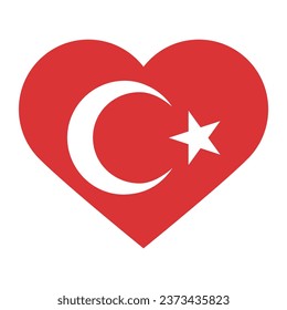 The flag of Turkey. Heart-shaped flag icon. Standard color. Heart icon flag. Computer illustration. Digital illustration. Vector illustration.