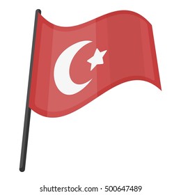 Flag of Turkey icon in cartoon style isolated on white background. Turkey symbol stock vector illustration.
