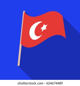 Flag of Turkey icon in flate style isolated on white background. Turkey symbol stock vector illustration.