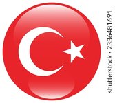 The flag of Turkey. Flag icon. Standard color. Circle icon flag. 3d illustration. Computer illustration. Digital illustration. Vector illustration.