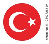 The flag of Turkey. Flag icon. Standard color. Circle icon flag. 3d illustration. Computer illustration. Digital illustration. Vector illustration.