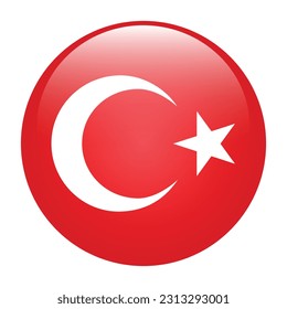 The flag of Turkey. Flag icon. Standard color. Round flag. 3d illustration. Computer illustration. Digital illustration. Vector illustration.