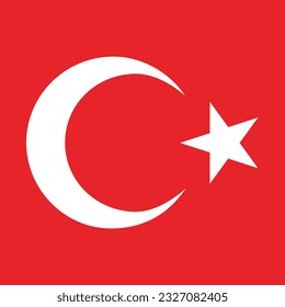 The flag of Turkey. Flag icon. Standard color. A square flag. Computer illustration. Digital illustration. Vector illustration.