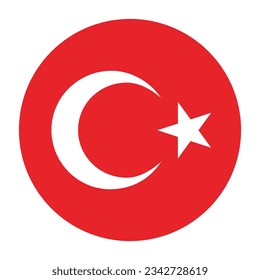 The flag of Turkey. Flag icon. Standard color. Circle icon flag. 3d illustration. Computer illustration. Digital illustration. Vector illustration.